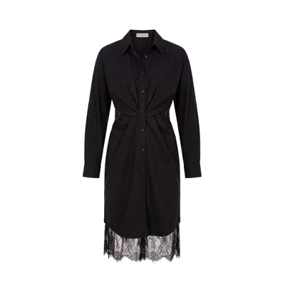 Paisie Women's Two-piece Shirt Dress Set With Lace Underlay And Waist Cut Outs In Black