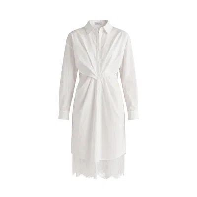 Paisie Women's Two-piece Shirt Dress Set With Lace Underlay And Waist Cut Outs In White