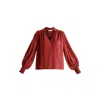Paisie Women's V-neck Blouse With Gathered Detail In Burgundy In Red