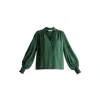Paisie Women's V-neck Blouse With Gathered Detail In Green In Green