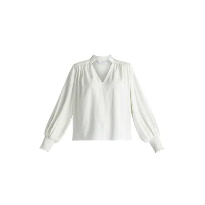 Paisie Women's V-neck Blouse With Gathered Detail In White