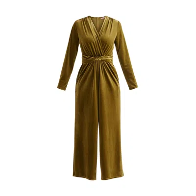Paisie Women's Velvet Knot-waist Jumpsuit In Olive Green