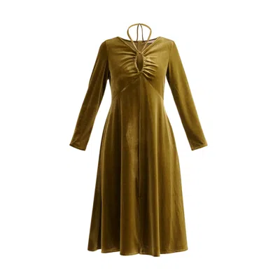 Paisie Women's Velvet Tie-neck Dress In Olive Green