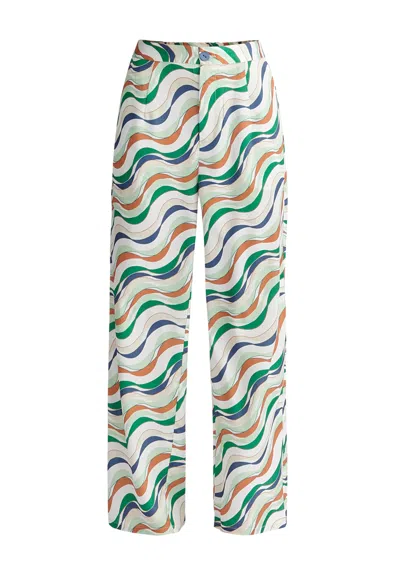 Paisie Women's Wave Print Multicolour Trousers - Green