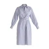 Paisie Women's White / Blue Striped Shirt Dress With Waist Tie In White & Blue In White/blue