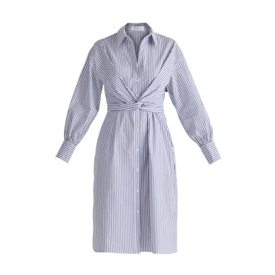 Paisie Women's White / Blue Striped Shirt Dress With Waist Tie In White & Blue In White/blue
