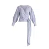 Paisie Women's White / Blue Striped Wrap Top With Waist Tie In White & Blue Stripes In White/blue