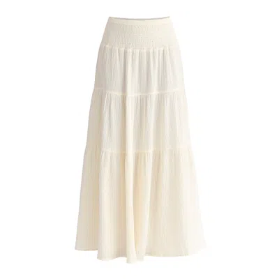 Paisie Women's White Cheesecloth Shirred Waist Tiered Maxi Skirt In Cream