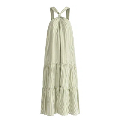 Paisie Women's White / Green Tiered Halterneck Maxi Dress In Green & White In White/green