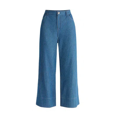 Paisie Women's Wide Leg Denim Trousers In Stripes In Denim Blue