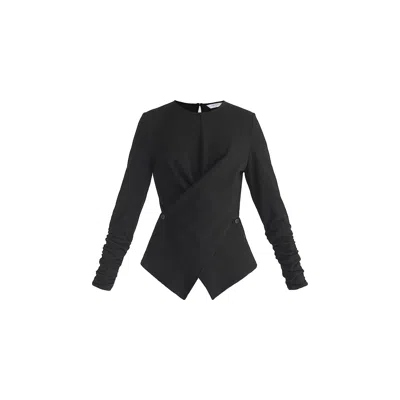 Paisie Women's Wrap Top With Ruched Sleeve Detail In Black