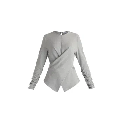 Paisie Women's Wrap Top With Ruched Sleeve Detail In Marl Grey