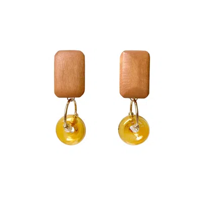 Paisie Women's Yellow / Orange Geometric Pine Wood Earrings In Brown & Orange