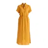 Paisie Women's Yellow / Orange Linen Blend Shirt Dress With Stitch Details In Ochre Yellow In Yellow/orange