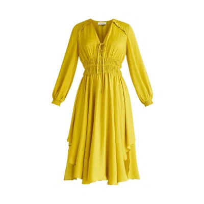 Paisie Women's Yellow / Orange Ruched Waist Midi Dress In Mustard Yellow In Yellow/orange