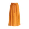 Paisie Women's Yellow / Orange Side Splits Midi Skirt With Drawstring In Ochre Yellow