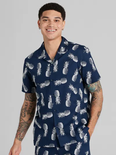 Paisley &amp; Gray Paisley & Gray Big & Tall Men's Slim Fit Pineapple Short Sleeve Camp Shirt In Blue