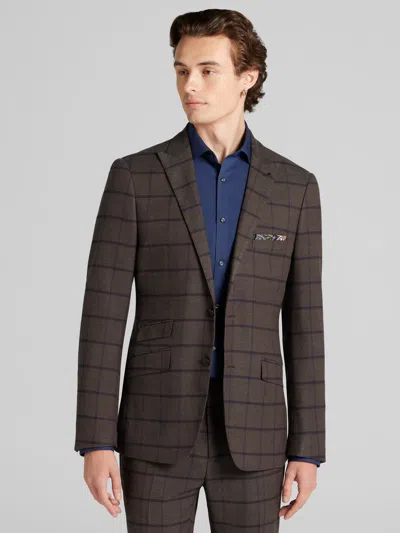 Paisley &amp; Gray Paisley & Gray Men's Slim Fit Windowpane Plaid Suit Jacket In Brown