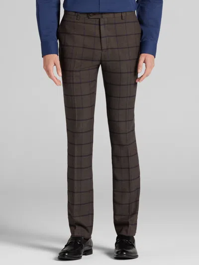 Paisley &amp; Gray Paisley & Gray Men's Slim Fit Windowpane Plaid Suit Pants In Brown