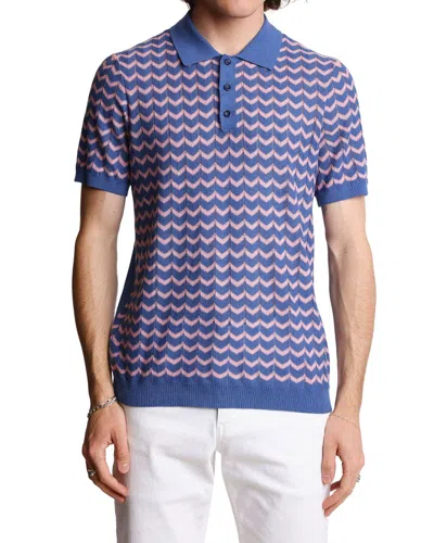 Paisley & Gray 3 Button Chevron Polo Shirt In Blue  Pink Zig Zag