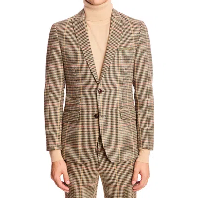 Paisley & Gray Ashton Slim Fit Houndstooth Plaid Wool Blend Blazer In Brown