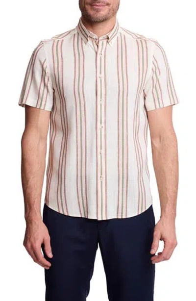 Paisley & Gray Brian Short Sleeve Linen Blend Button-down Shirt In Multi
