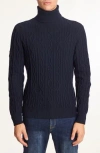 Paisley & Gray Cable Stitch Turtleneck Sweater In Blue