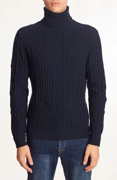 Paisley & Gray Cable Stitch Turtleneck Sweater In Blue