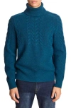 Paisley & Gray Cable Stitch Turtleneck Sweater In Blue