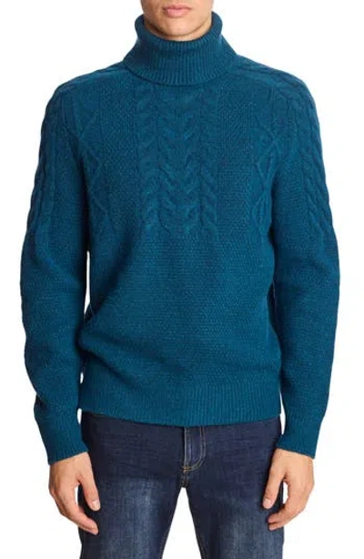 Paisley & Gray Cable Stitch Turtleneck Sweater In Blue