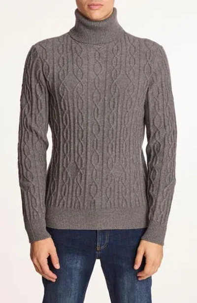 Paisley & Gray Cable Stitch Turtleneck Sweater In Brown