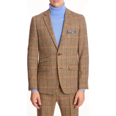 Paisley & Gray Dover Slim Fit Brown Herringbone Wool Blend Blazer