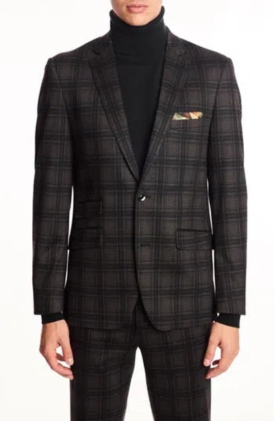 Paisley & Gray Dover Slim Fit Charcoal Plaid Blazer In Black