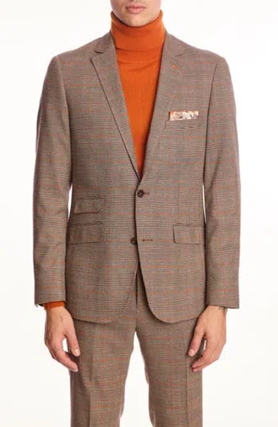 Paisley & Gray Dover Slim Fit Orange Glen Plaid Blazer In Brown