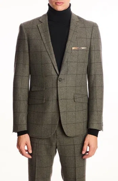 Paisley & Gray Dover Slim Fit Sage Windowpane Wool Blend Blazer In Green