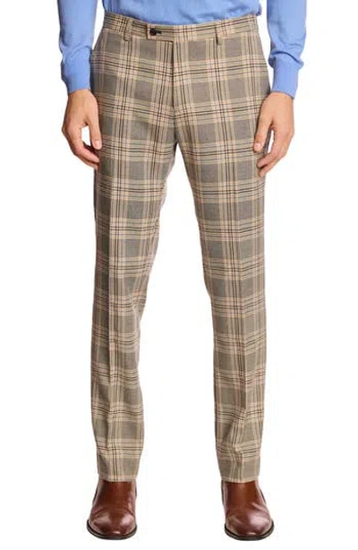 Paisley & Gray Downing Slim Fit Flat Front Check Dress Pants In Brown