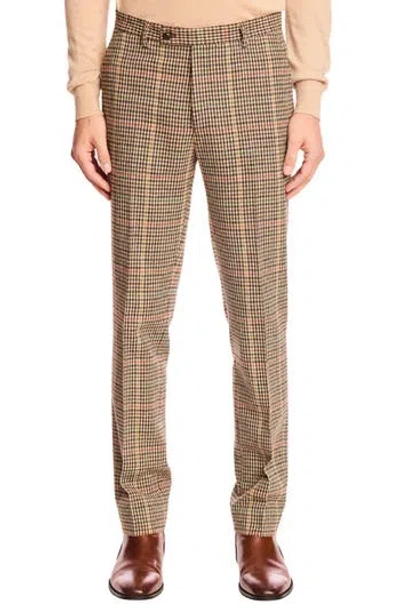 Paisley & Gray Downing Slim Fit Flat Front Houndstooth Wool Blend Dress Pants In Multi