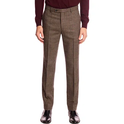 Paisley & Gray Downing Slim Fit Flat Front Houndstooth Wool Blend Dress Pants In Brown