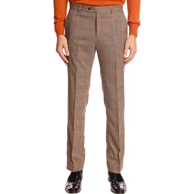 Paisley & Gray Downing Slim Fit Flat Front Plaid Dress Pants In Neutral