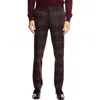 Paisley & Gray Downing Slim Fit Flat Front Plaid Dress Pants In Brown
