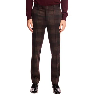 Paisley & Gray Downing Slim Fit Flat Front Plaid Dress Pants In Brown