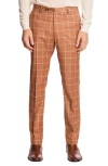 Paisley & Gray Downing Slim Fit Flat Front Windowpane Dress Pants In Brown