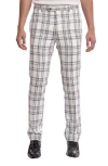 Paisley & Gray Downing Slim Flat Front Plaid Cotton Blend Dress Pants In White