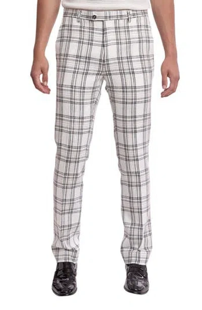 Paisley & Gray Downing Slim Flat Front Plaid Cotton Blend Dress Pants In White