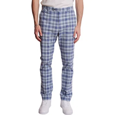 Paisley & Gray Downing Slim Flat Front Plaid Stretch Cotton Dress Pants In Blue
