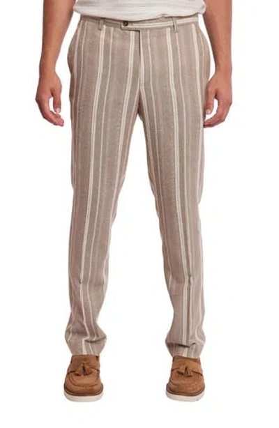 Paisley & Gray Downing Slim Flat Front Stripe Linen Blend Dress Pants In Neutral