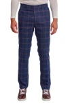 Paisley & Gray Downing Slim Flat Front Windowpane Dress Pants In Blue