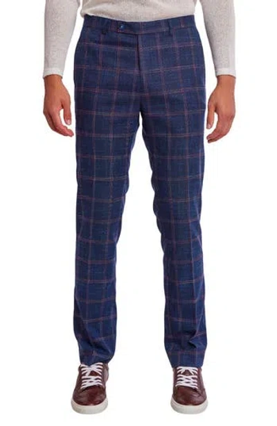 Paisley & Gray Downing Slim Flat Front Windowpane Dress Pants In Blue