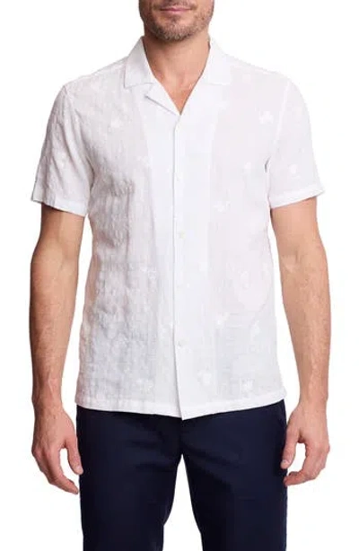 Paisley & Gray Embroidered Cotton Blend Camp Shirt In White