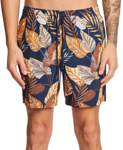 Paisley & Gray Men's Gilligan Regular-fit Abstract Floral 6" Swim Trunks In Navy Lt Blue Yellow